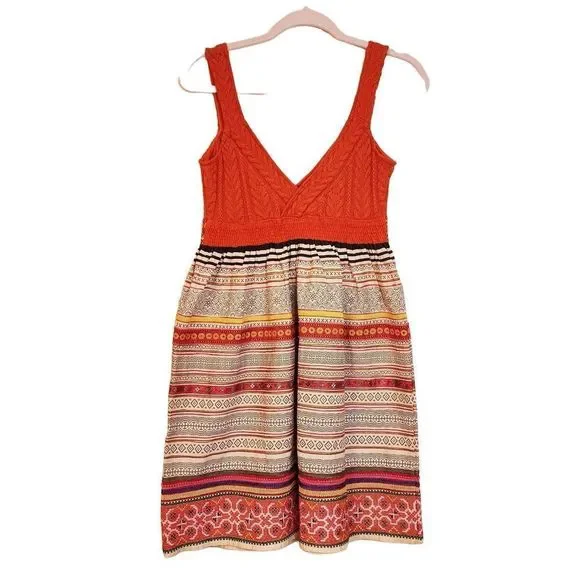 Free People! Nordic Folk Art Dress Embroidered Beaded Sweater Knit Strapless - Picture 2 of 9